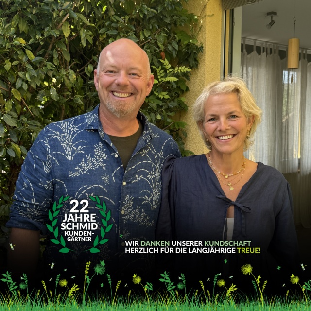 22 Jahre Schmid Kundengärtner – Ein Grund zum Feiern! - Seit über zwei Jahrzehnten dürfen wir nun schon Ihre grünen Träume verwirklichen! Was vor 22 Jahren begann, ist heute Ihre erste Adresse für Gartenkultur in Möhlin und dem gesamten Fricktal.